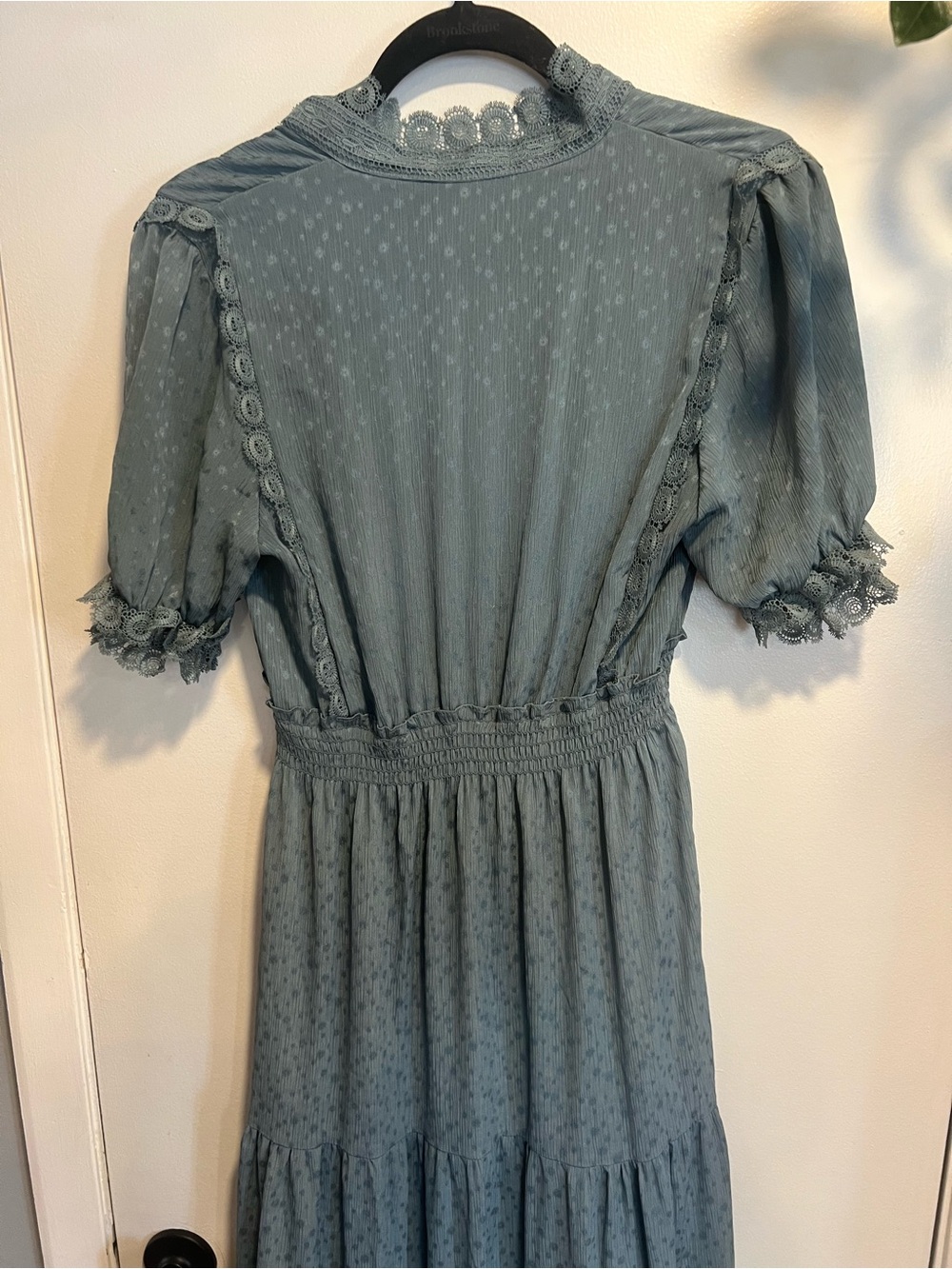 Max Studio Sage Blue Tiered Maxi Dress with Lace Accents - Picture 6 of 11